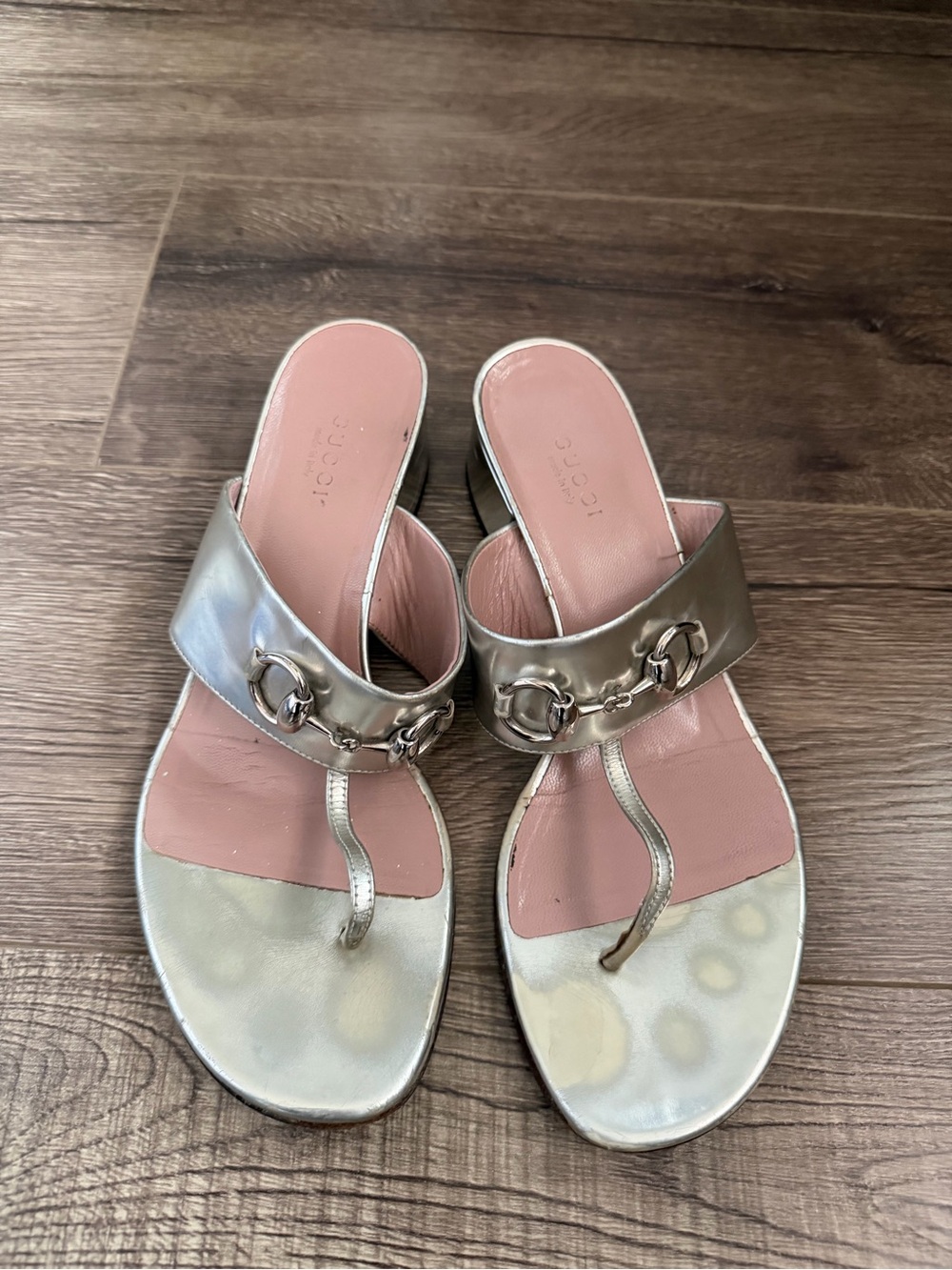 Women's Silver Metallic Slide Sandals with Chain Detail - Picture 2 of 4